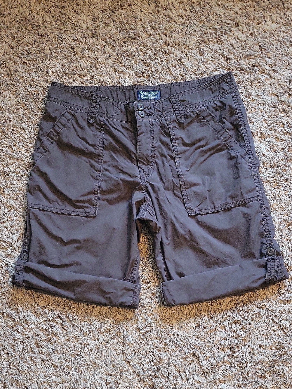 Ralph Lauren Women's Brown Cargo Roll-Cuff Shorts 100% Cotton